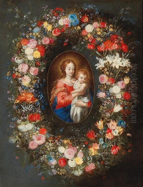 The Madonna And Child Surrounded By A Floral Garland Oil Painting by Jan Brueghel the Elder