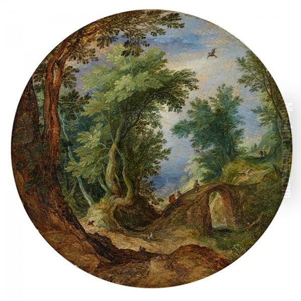 Waldlandschaft Mit Wanderern, Die Eine Brucke Uberqueren Oil Painting by Jan Brueghel the Elder