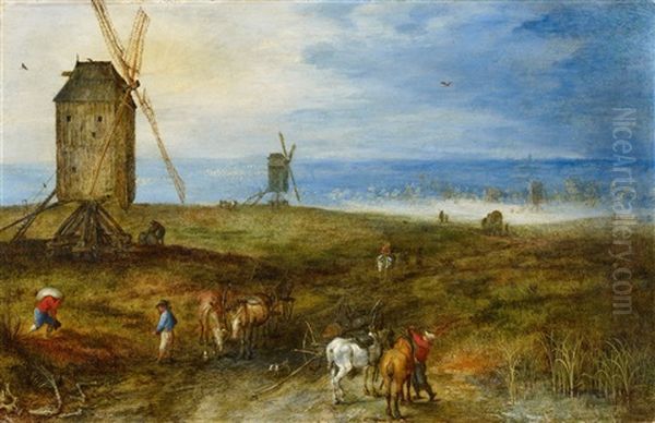 Wide Landscape With Windmills Oil Painting by Jan Brueghel the Elder