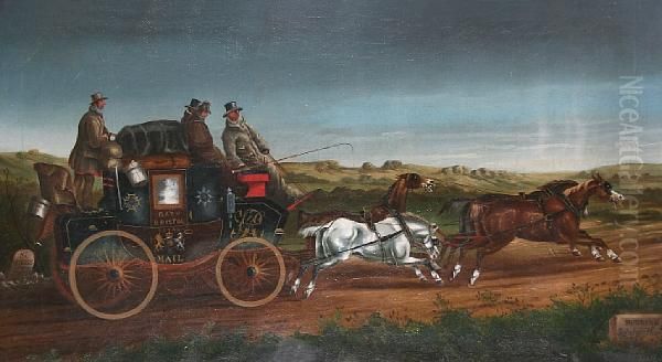 'morning Salisbury Plain' - Bath To Bristol,royal Mail Coach Oil Painting by John Allet