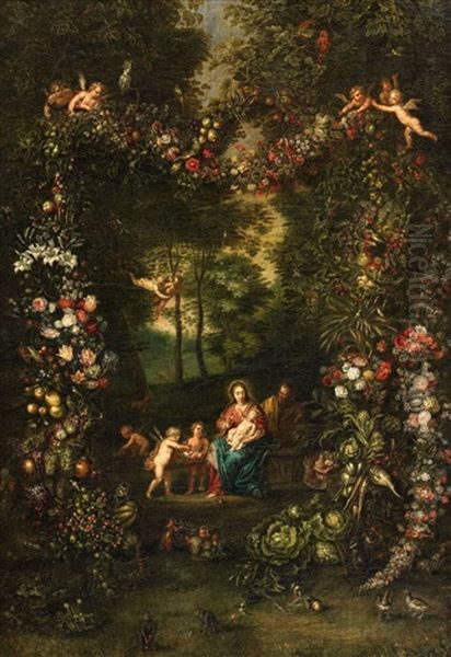 A Garland Of Fruits With The Holy Family by Jan Brueghel the Elder