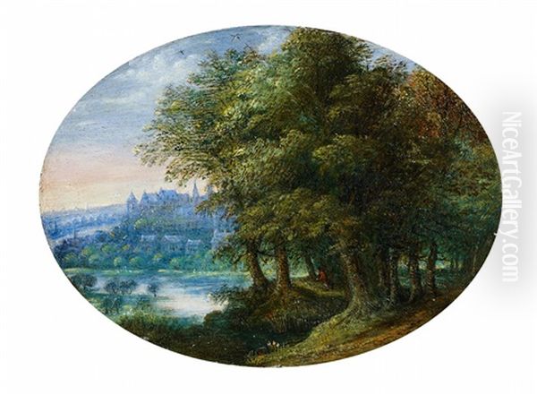 Forest Landscape With A View Of Prague Castle by Jan Brueghel the Elder