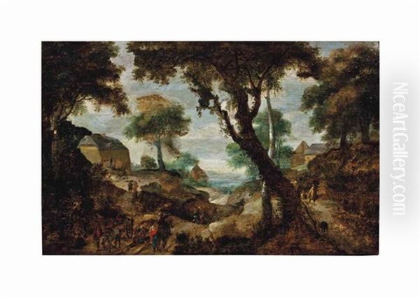 Travelers Along A Village Path Oil Painting by Jan Brueghel the Elder