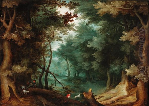 Forest Landscape With Hunters Oil Painting by Jan Brueghel the Elder