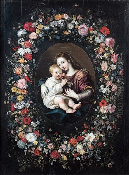 La Vierge A L'enfant Dans Une Guirlande De Fleurs Oil Painting by Jan Brueghel the Elder