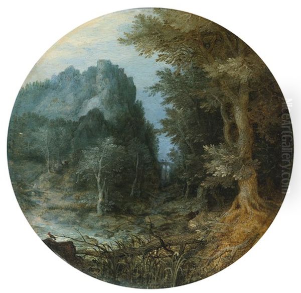 Rocky Forest Landscape With Castle Oil Painting by Jan Brueghel the Elder