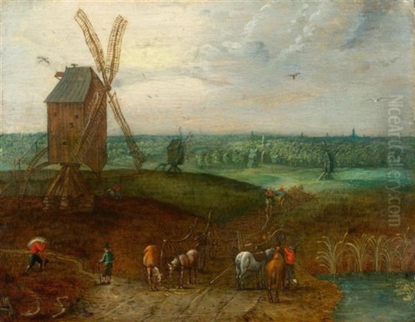 Landscape With Pond And Mill Oil Painting by Jan Brueghel the Elder