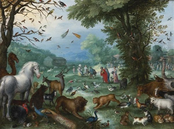 Paradise Landscape With The Animals Entering Noah's Ark Oil Painting by Jan Brueghel the Elder