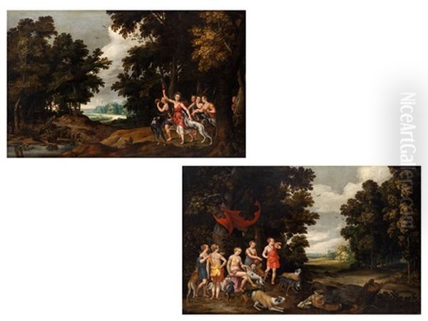 Diana Und Die Nymphen Auf Der Jagd Sowie Diana Und Die Nymphen Nach Der Jagd Rastend Oil Painting by Jan Brueghel the Elder