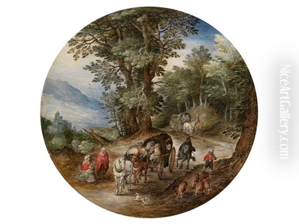 Waldstrasse Mit Planwagen Und Schweineherde Oil Painting by Jan Brueghel the Elder