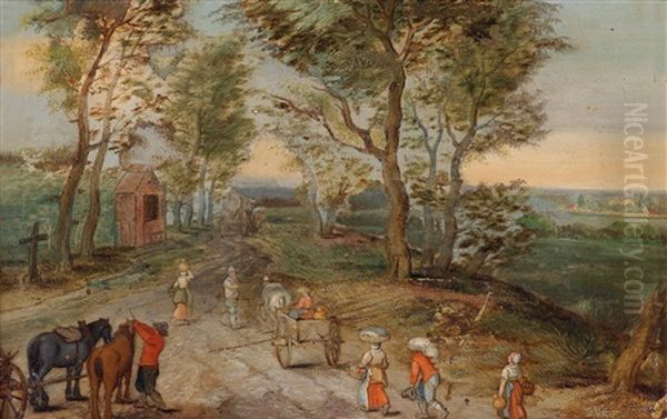 Landstrase Mit Bauern Auf Dem Weg Zum Markt Oil Painting by Jan Brueghel the Elder