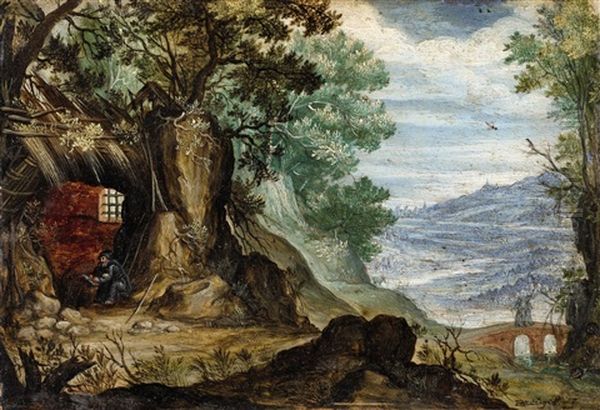 Rocky Landscape With Hermit Oil Painting by Jan Brueghel the Elder