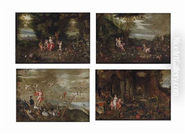 The Four Elements: Fire, Water, Earth And Air (4 Works) Oil Painting by Jan Brueghel the Elder