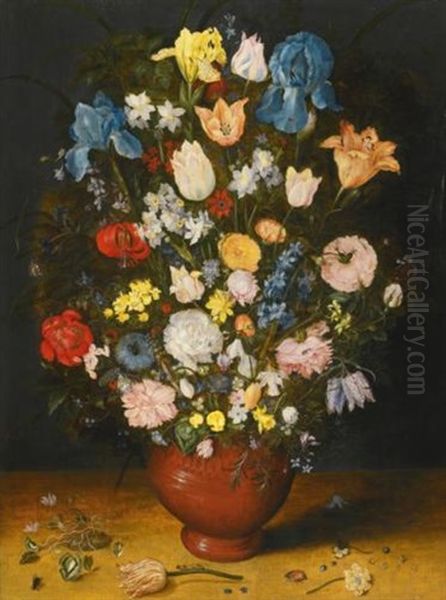 Still Life With Irises, Tulips, Roses, Narcissi And Fritillary In A Ceramic Vase Oil Painting by Jan Brueghel the Elder