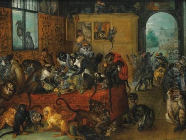 Monkeys Feasting Oil Painting by Jan Brueghel the Elder