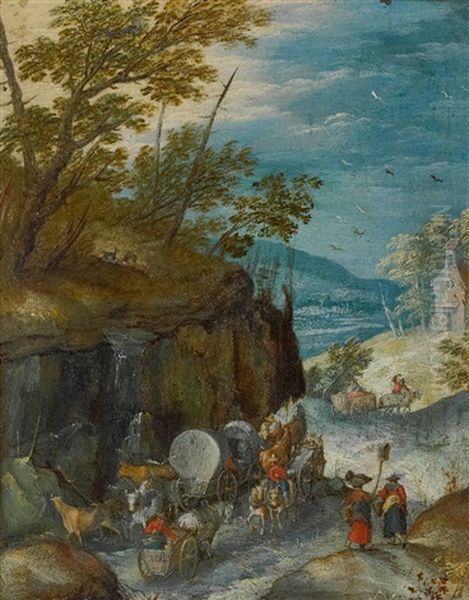 Landstrase Mit Reisenden Oil Painting by Jan Brueghel the Elder