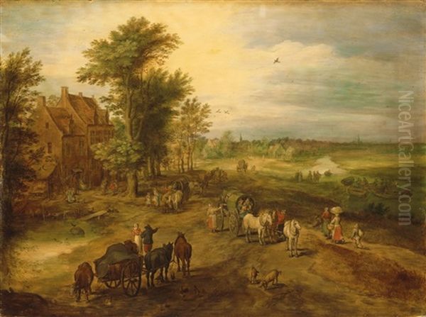 Dorflandschaft Mit Reisenden Und Bauern Oil Painting by Jan Brueghel the Elder