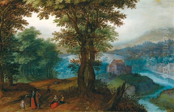 Bewaldete Landschaft Mit Einem Flusschen Und Wanderern Oil Painting by Jan Brueghel the Elder