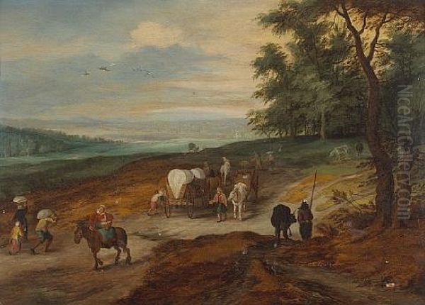 An Extensive Landscape With Travelers On A Track Oil Painting by Jan Brueghel the Elder