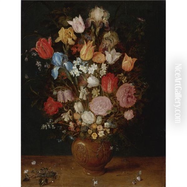 Still Life With Tulips, Irises, Narcissi And Fritillaria In A Clay Vase Oil Painting by Jan Brueghel the Elder