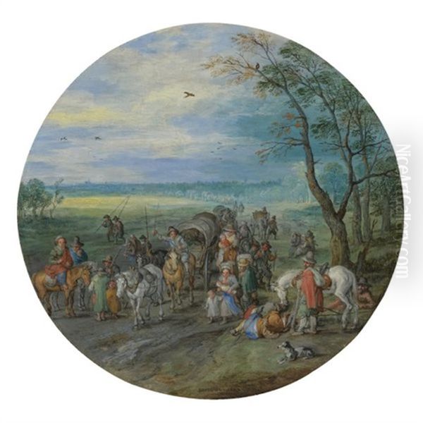 A Landscape With Travellers On A Road Passing A Small Copse Oil Painting by Jan Brueghel the Elder