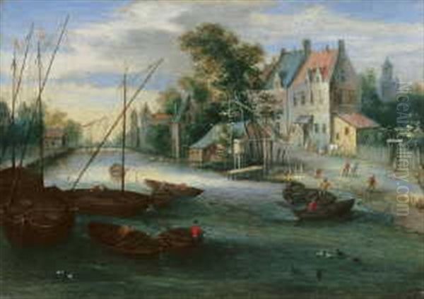 Kanallandschaft Mit Fischerbooten Oil Painting by Jan Brueghel the Elder