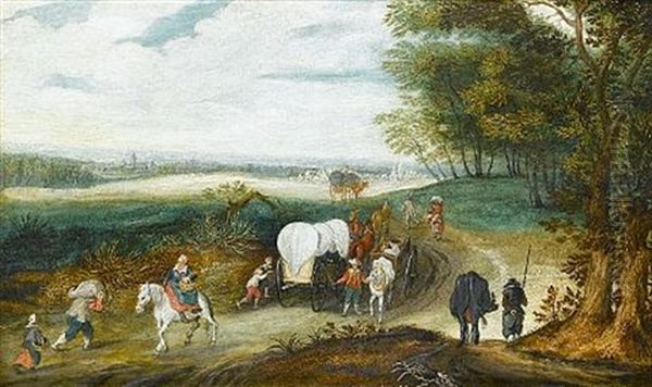 A Wooded Landscape With Travellers On A Country Path Oil Painting by Jan Brueghel the Elder