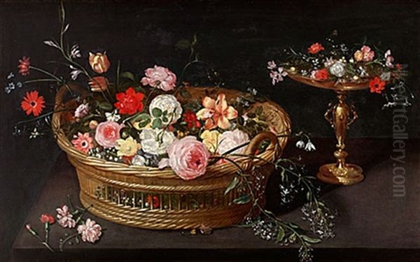 Stilleben Med Blomsterkorg Oil Painting by Jan Brueghel the Elder