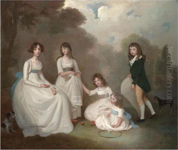 Group Portrait Of Children Oil Painting by Francis Alleyne