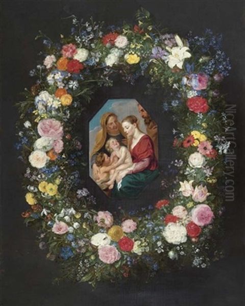 Der De Bousies-kranz (in Collab. W/workshop) Oil Painting by Jan Brueghel the Elder