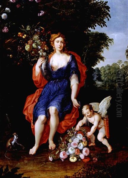 Venus Und Amor (in Collab.w/hendrick Von Balen) Oil Painting by Jan Brueghel the Elder