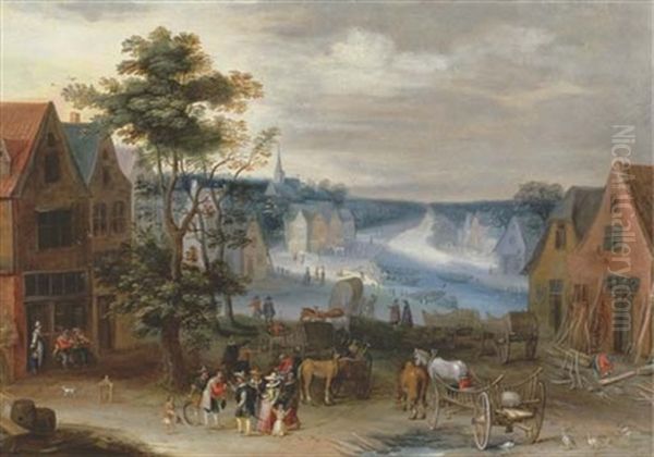 A Village Scene With A Canal In The Distance (the Willebroek Canal?) Oil Painting by Jan Brueghel the Elder