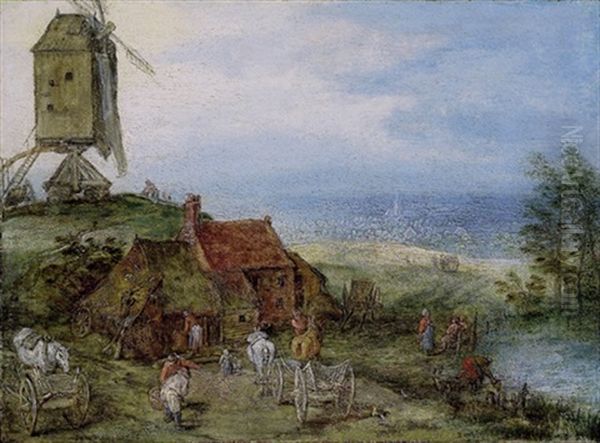 Landschaft Mit Windmuhle Auf Einem Hugel Oil Painting by Jan Brueghel the Elder