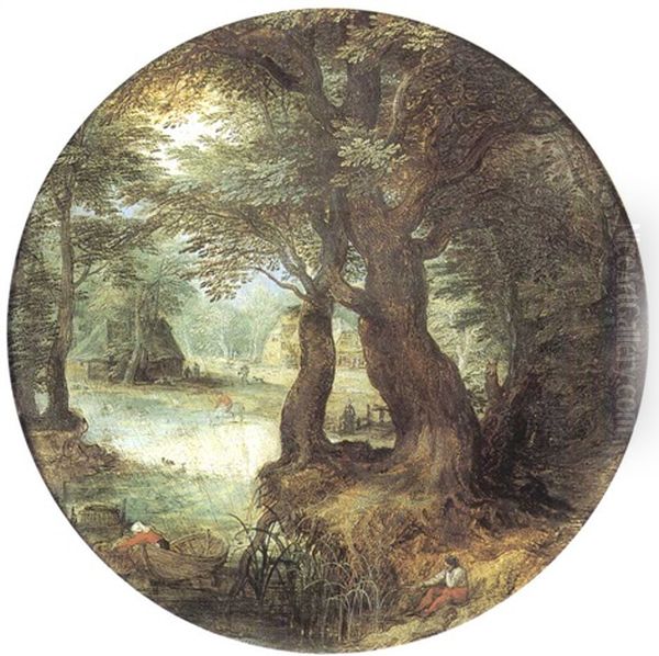 Pecheur Au Bord D'une Riviere Dans Un Sous Bois Oil Painting by Jan Brueghel the Elder