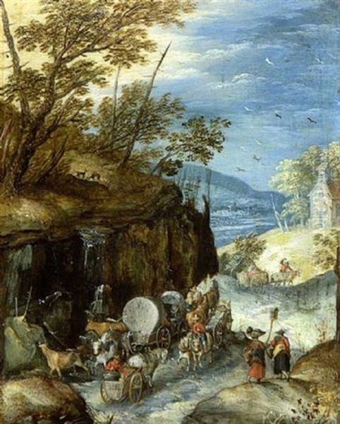 Landstrase Mit Reisenden Oil Painting by Jan Brueghel the Elder