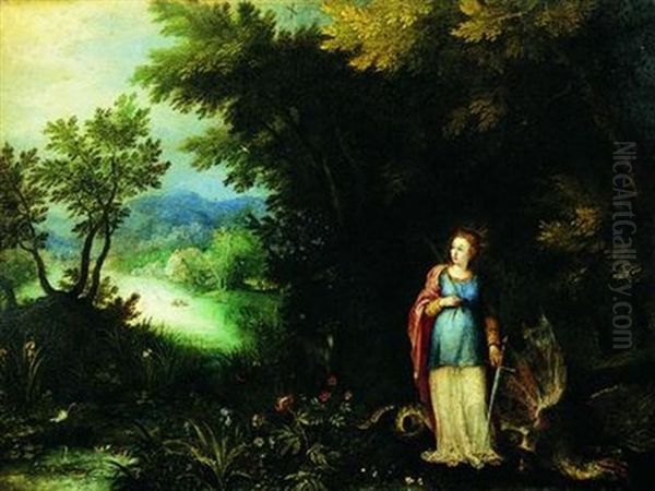 Sainte Marguerite D'antioche Et Le Dragon Dans Un Vaste Paysage De Riviere Oil Painting by Jan Brueghel the Elder