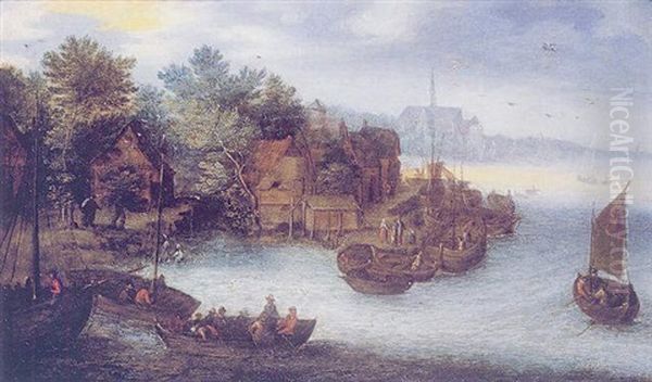 Scene De Port Dans Un Paysage Oil Painting by Jan Brueghel the Elder