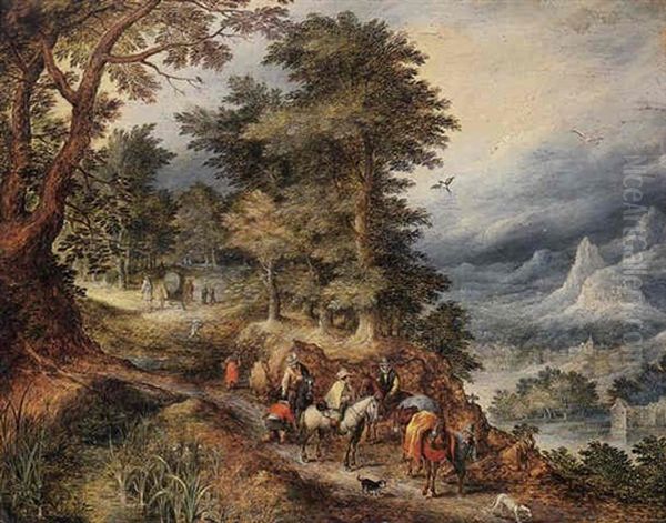 A Mountainous Landscape With Travellers On A Path Oil Painting by Jan Brueghel the Elder