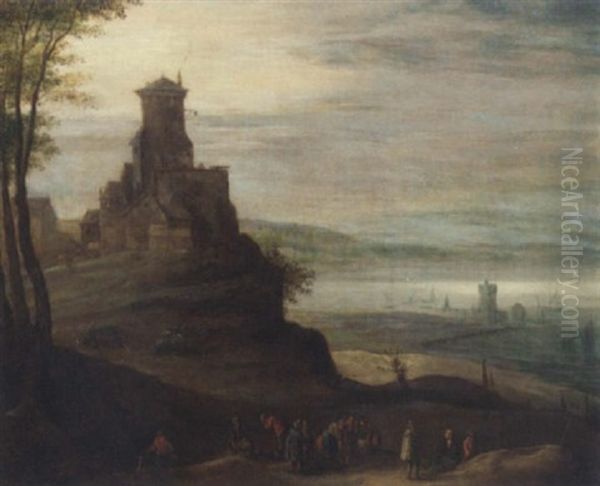 A River Valley With Travellers On A Path By A Hilltop Castle Oil Painting by Jan Brueghel the Elder