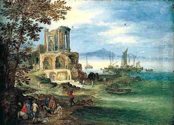 A Coastal Landscape With The Temple Of Vesta Oil Painting by Jan Brueghel the Elder