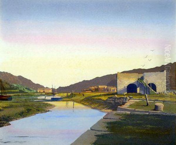 On Thetelford River Oil Painting by Geoffrey S. Allfree