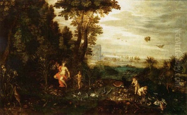 An Allegory Of Air And Water, A Scene With Neptune And Amphitrite In The Background Oil Painting by Jan Brueghel the Elder