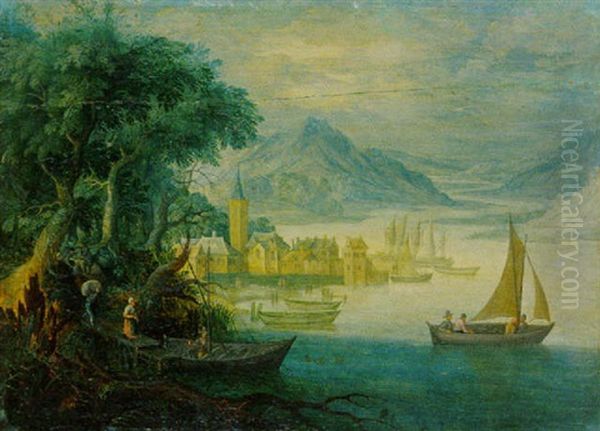 Weite Flusslandschaft Mit Dorf Und Figurenstaffage Oil Painting by Jan Brueghel the Elder