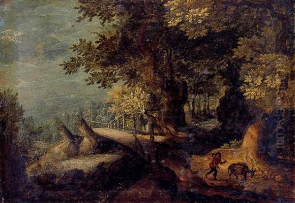 A Wooded River Landscape With A Traveller Oil Painting by Jan Brueghel the Elder