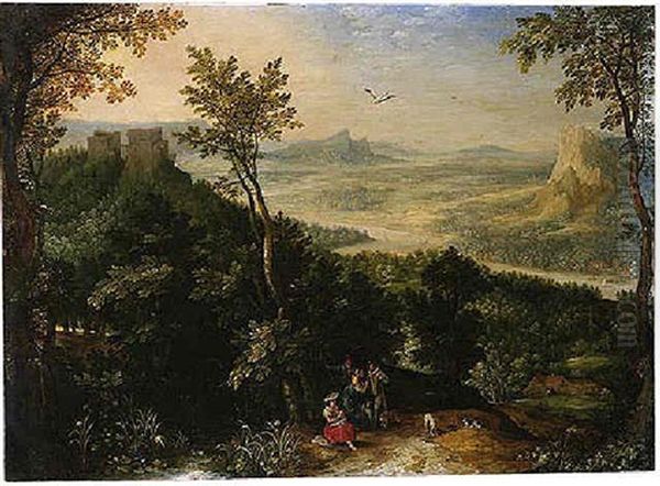 An Extensive Landscape With Figures On A Wooded Path by Jan Brueghel the Elder