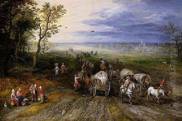 A Broad Landscape With Travellers Oil Painting by Jan Brueghel the Elder