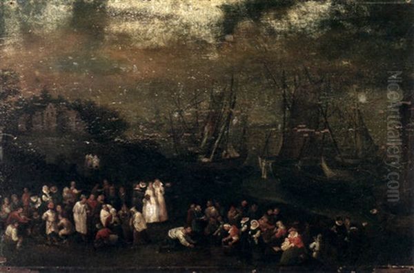 A River Scene With Numerous Figures In The Foreground Oil Painting by Jan Brueghel the Elder