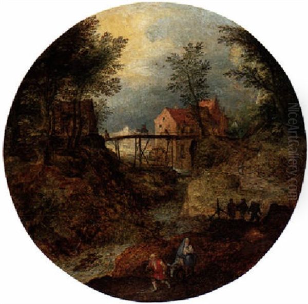 A River Landscape With A Watermill And The Flight Into Egypt Oil Painting by Jan Brueghel the Elder