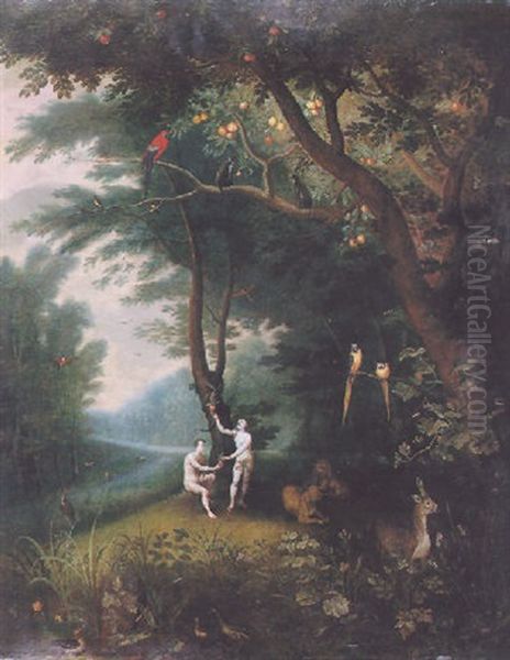 Adam And Eve In The Garden Of Eden Oil Painting by Jan Brueghel the Elder