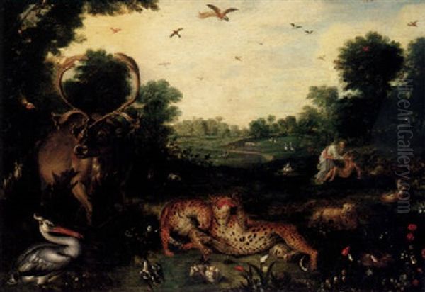 The Garden Of Paradise With Animals And God Creating Adam Oil Painting by Jan Brueghel the Elder